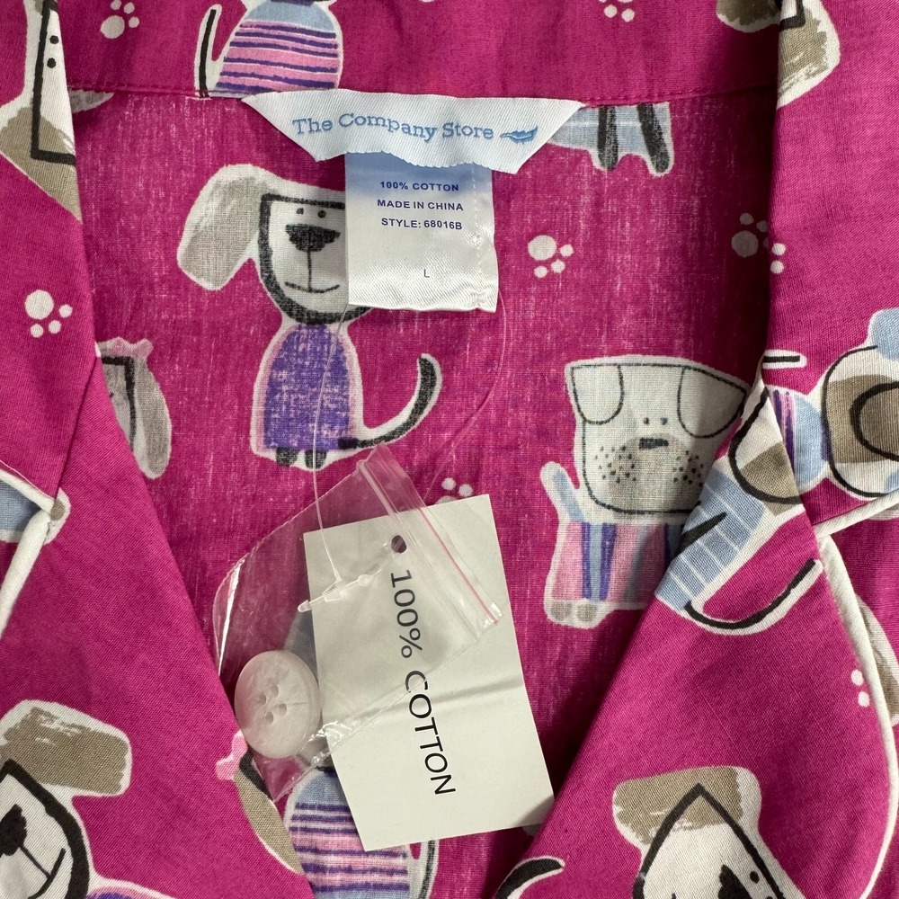 New The Company Store Pajama Top Pink Dog Print Short Sleeve Sleep Lounge Size L - Picture 8 of 10